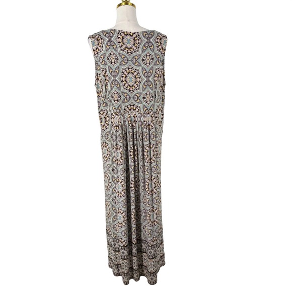 J. Jill Sleeveless Maxi Dress Large Blue Tan Paisley Medallion V-Neck Stretch - Picture 3 of 9